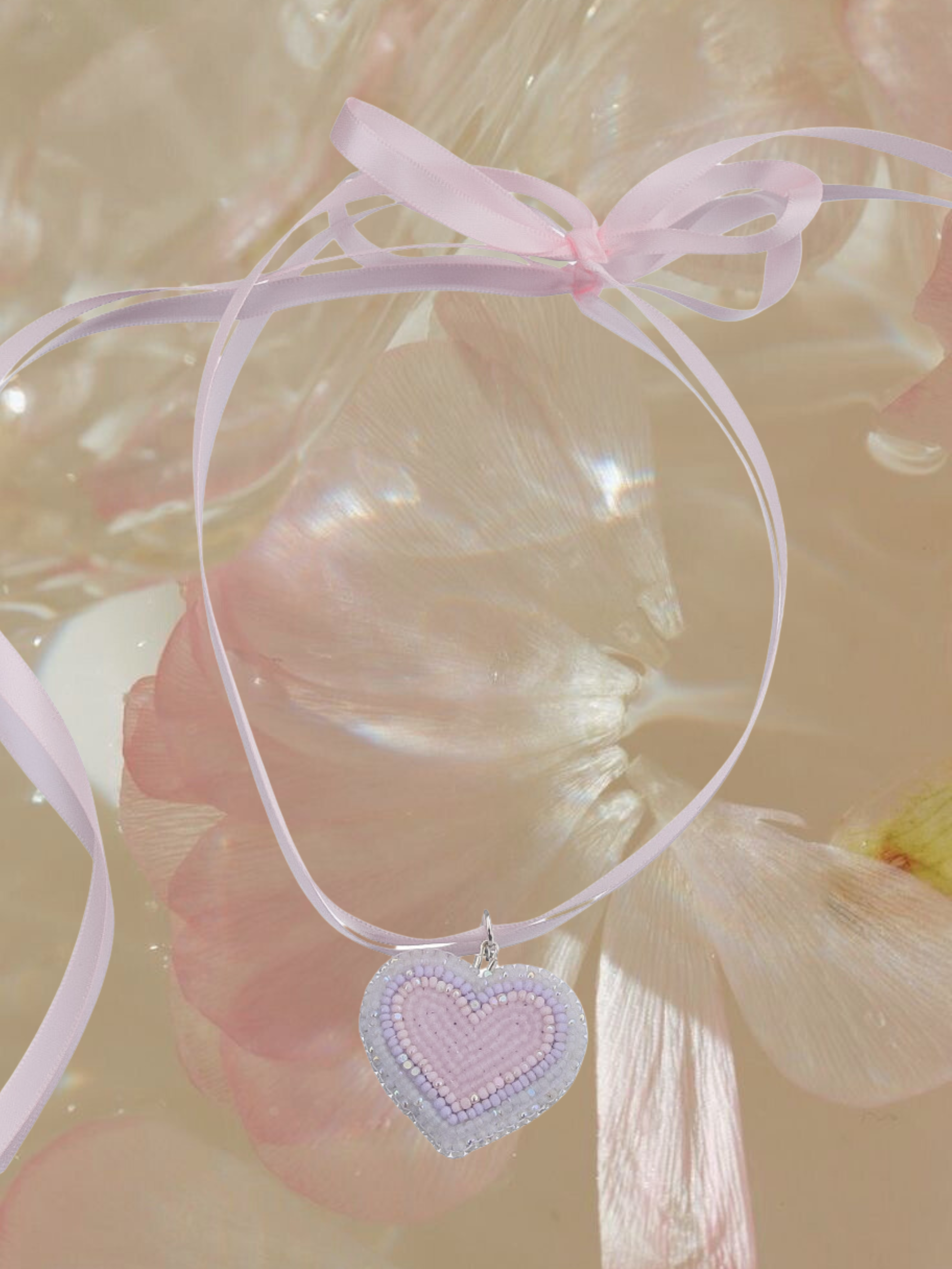 Pink Heart Ribbon Necklace
