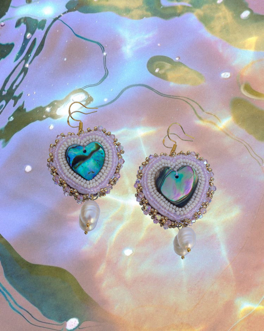 Lace Blush Abalone Hearts