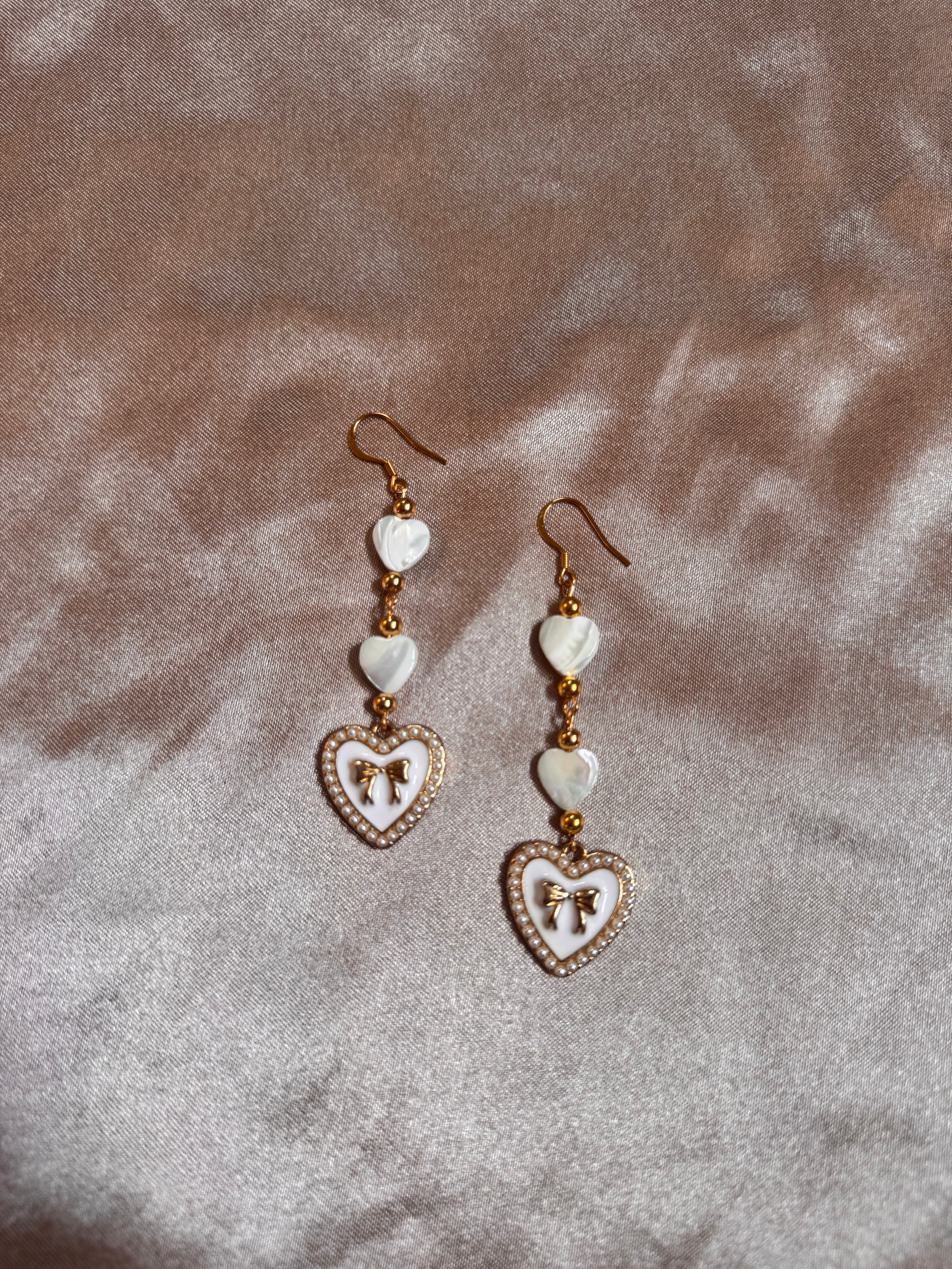 Stacked Bow Heart Earrings