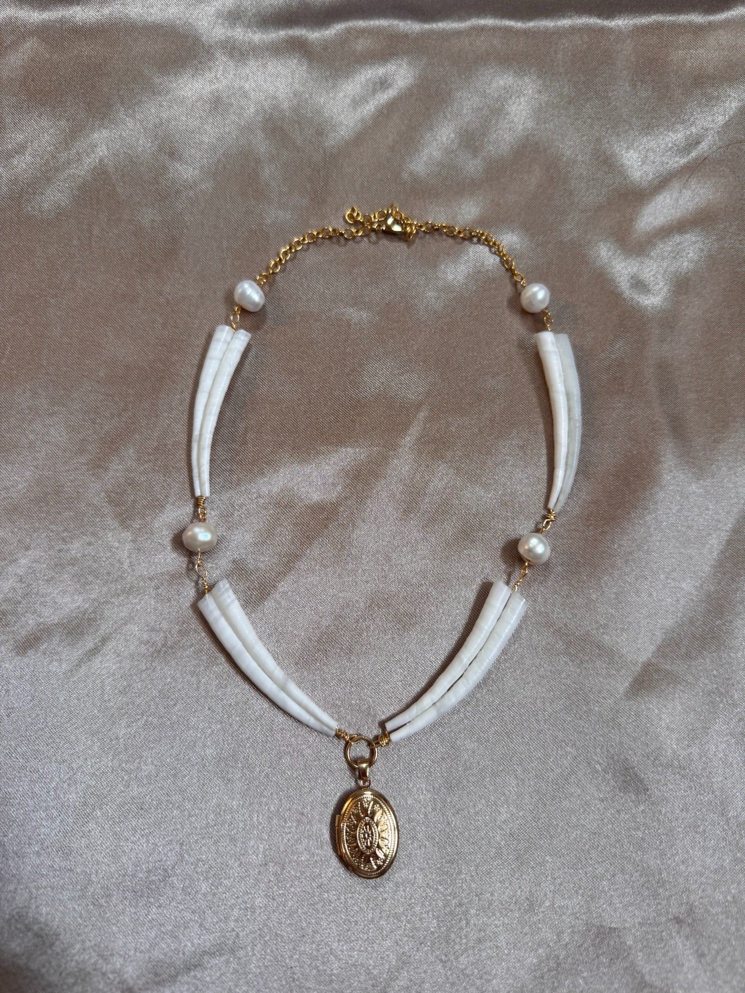 White and Gold Dentalium Locket