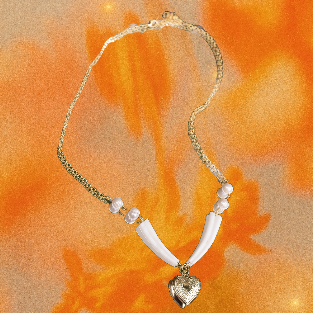Engraved Heart--Double Pearl Necklace