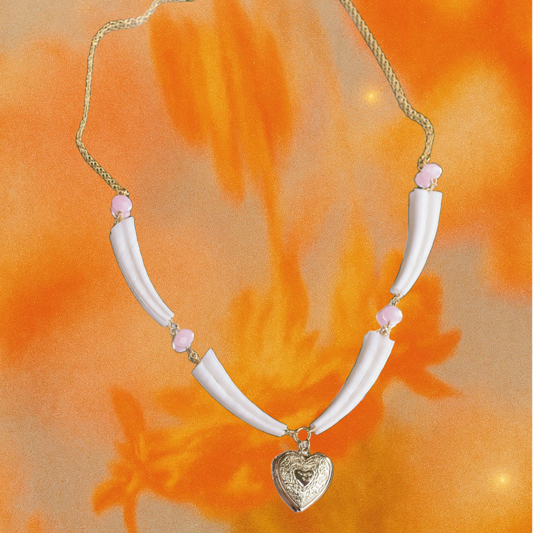 Engraved Heart--Pink Bead Necklace