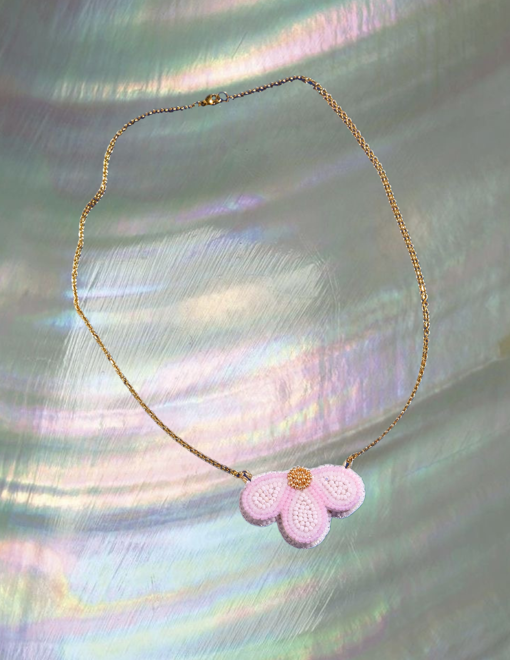 Pale Pink Petal Drop Necklace