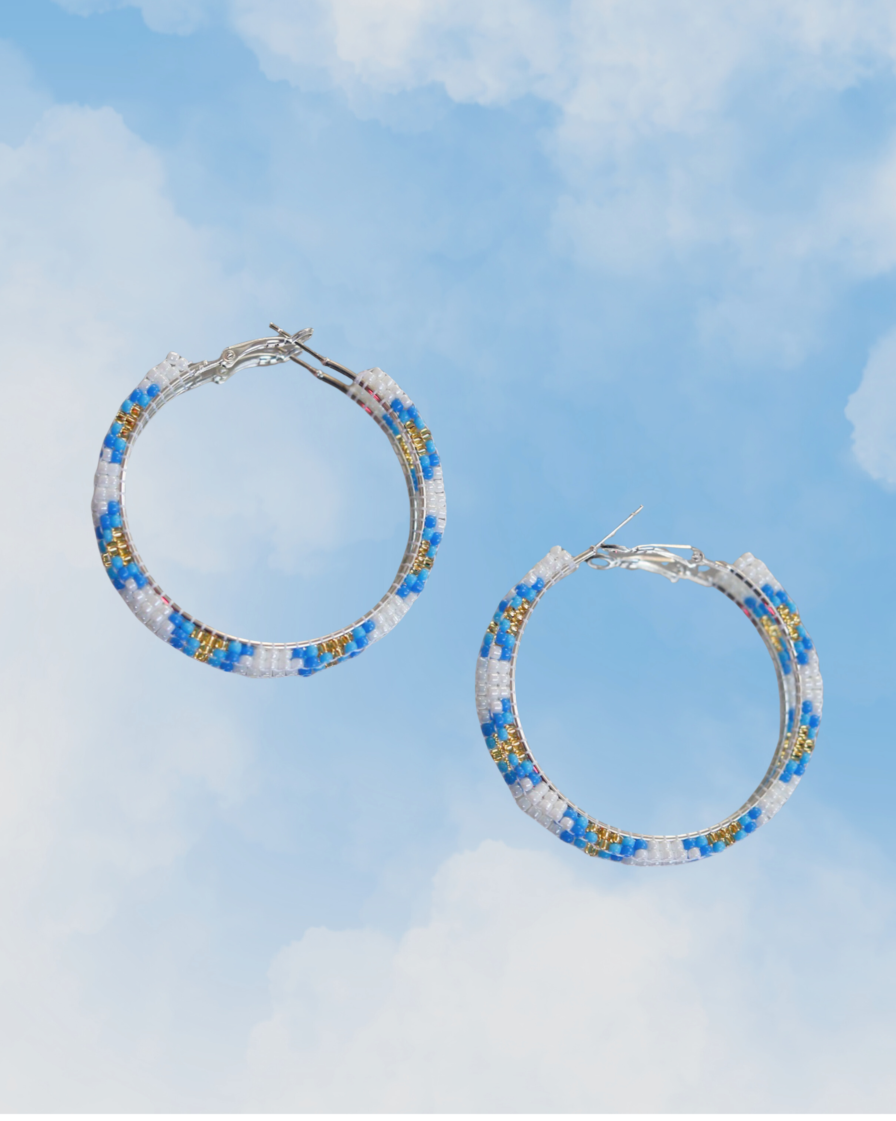 Blue Beaded Hoops