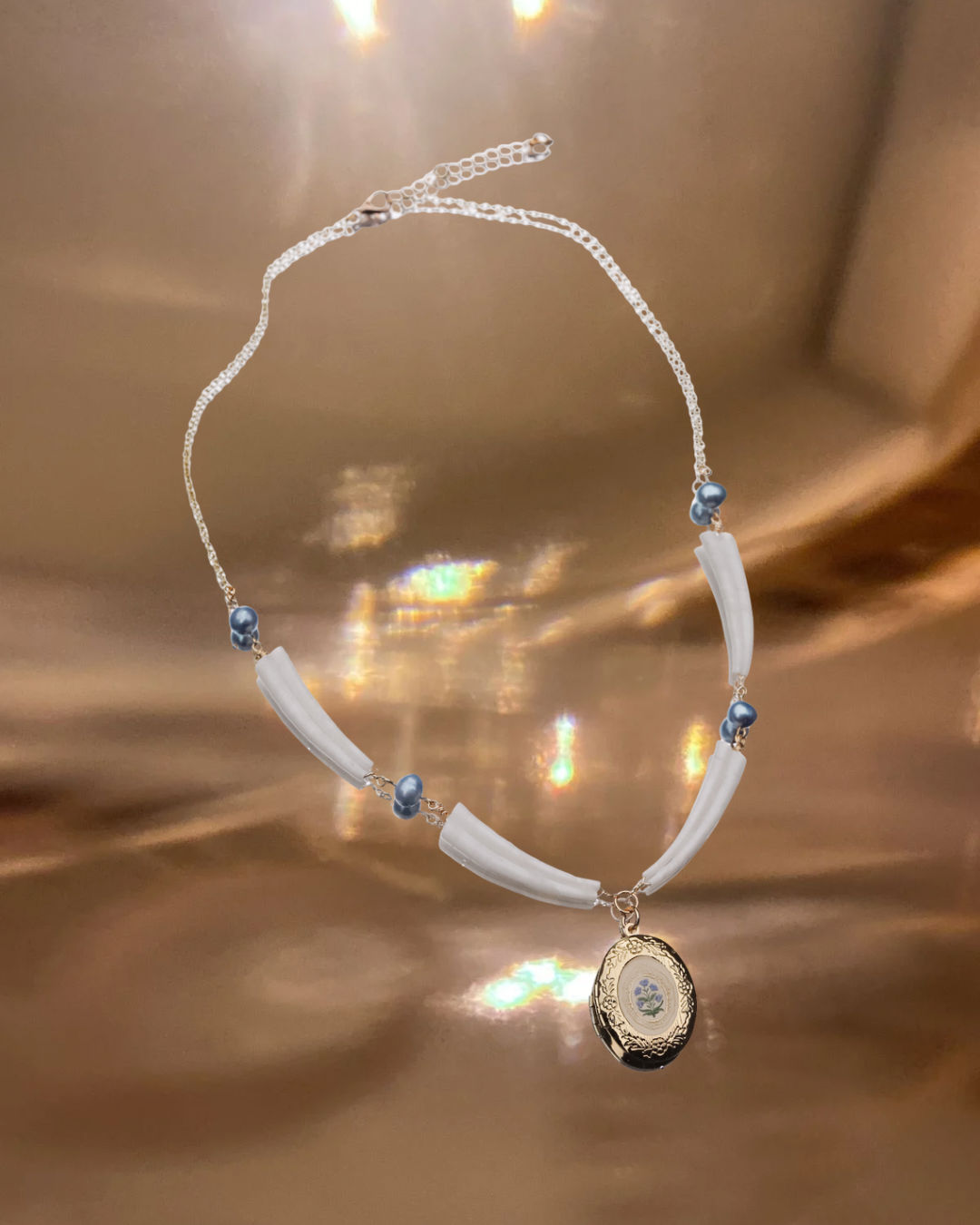Blue Pearl Locket Necklace